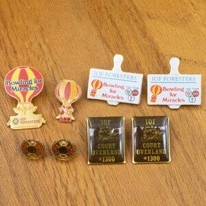 Vintage IOF Foresters Metal Lapel Pins Brooches Lot of 8 "Bowling for Miracles"